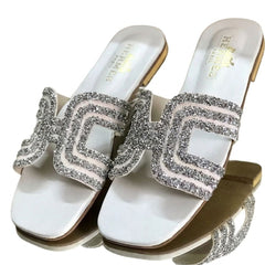 Embellished Buckle Slide Sandals