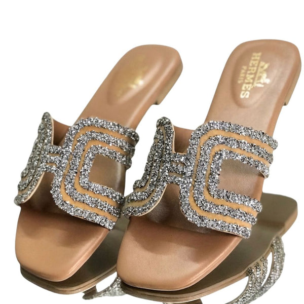 Embellished Buckle Slide Sandals