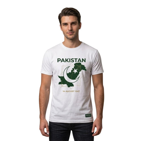 Pakistan 14 August 1947 T-Shirt | White Pakistan Map Printed T-Shirt for Men