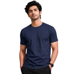 Men’s Solid Navy Blue Short Sleeve T-Shirt – Casual Half Sleeve T-Shirt