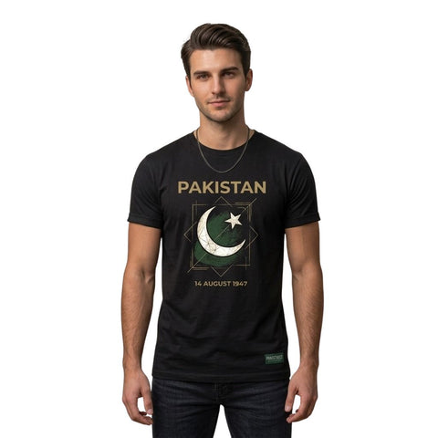 Pakistan 14 August 1947 Printed T-Shirt | Black Independence Day T-Shirt for Men