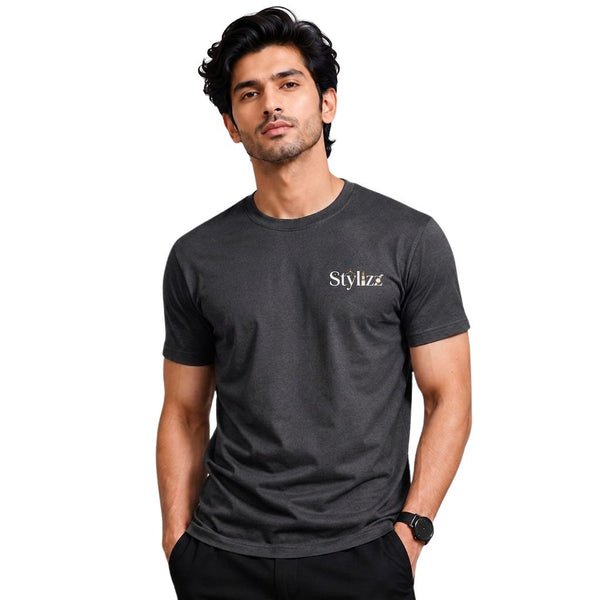 STYLIZZ Men’s Solid Grey Short Sleeve T-Shirt – Casual Half Sleeve T-Shirt