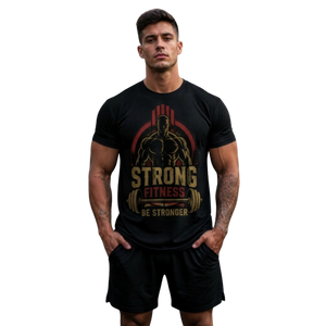 Strong Fitness Gym Graphic T-Shirt, black cotton tee