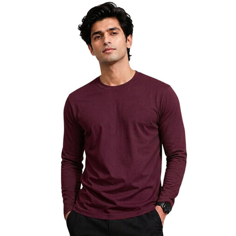 Men’s Solid Maroon Long Sleeve T-Shirt – Casual Full Sleeve Shirt