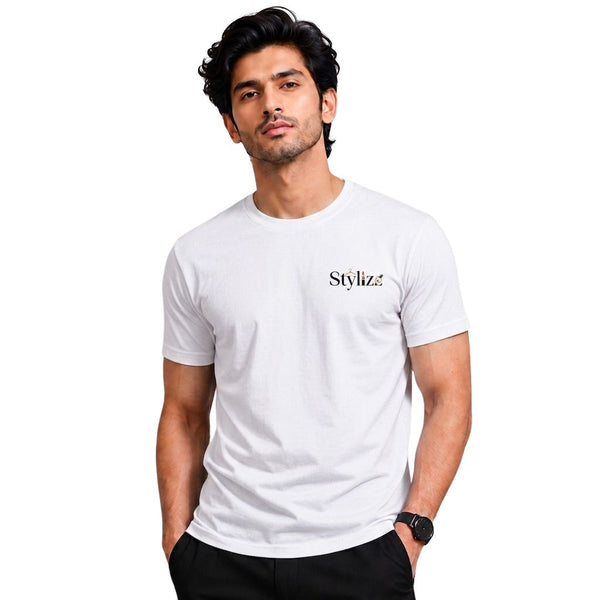 STYLIZZ Men’s Solid White Short Sleeve T-Shirt – Casual Half Sleeve T-Shirt
