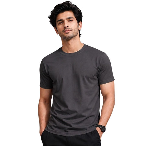 Men’s Solid Grey Short Sleeve T-Shirt – Casual Half Sleeve T-Shirt