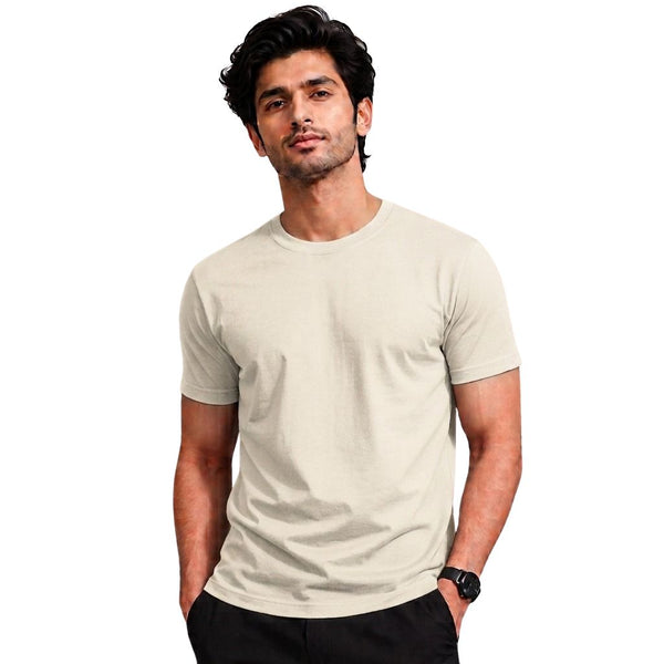 Men’s Solid Off-White Short Sleeve T-Shirt – Casual Half Sleeve T-Shirt