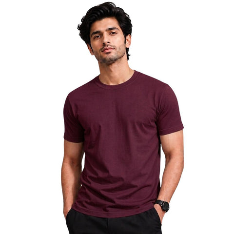 Men’s Solid Maroon Short Sleeve T-Shirt – Casual Half Sleeve T-Shirt