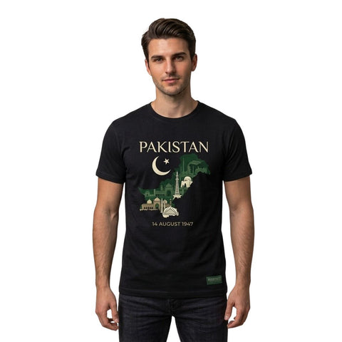 Pakistan 14 August 1947 T-Shirt | Black Pakistan Map Printed T-Shirt for Men