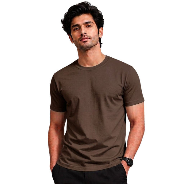 Men’s Solid Brown Short Sleeve T-Shirt – Casual Half Sleeve T-Shirt