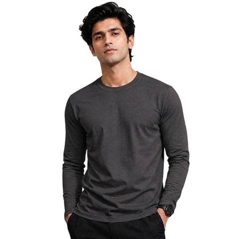 Men’s Solid Grey Long Sleeve T-Shirt – Casual Full Sleeve Shirt