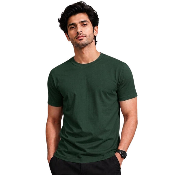 Men’s Solid Dark Green Short Sleeve T-Shirt – Casual Half Sleeve T-Shirt