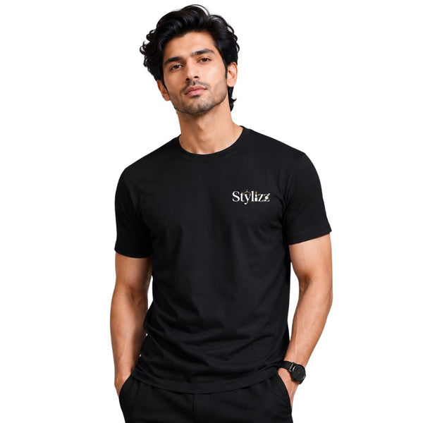 STYLIZZ Men’s Solid Black Short Sleeve T-Shirt – Casual Half Sleeve T-Shirt