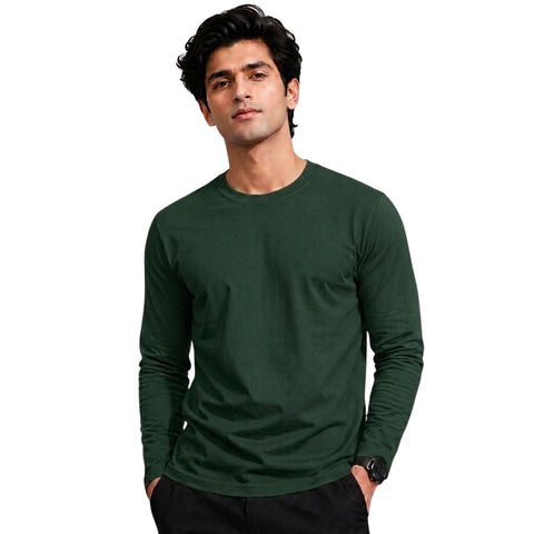 Men’s Solid Dark Green Long Sleeve T-Shirt – Casual Full Sleeve Shirt  Short Description