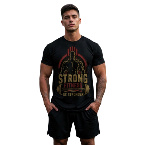 Strong Fitness Gym Graphic T-Shirt, black cotton tee