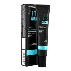 Maybelline Fit Me Matte + Poreless primer tube and outer box on a white background