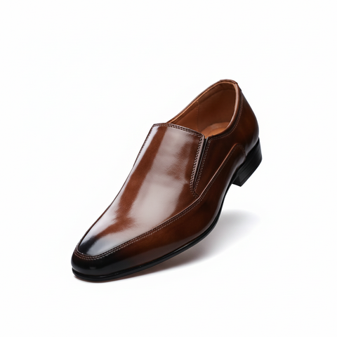 Men's Classic Tan Brown Leather Slip-On Formal Shoes