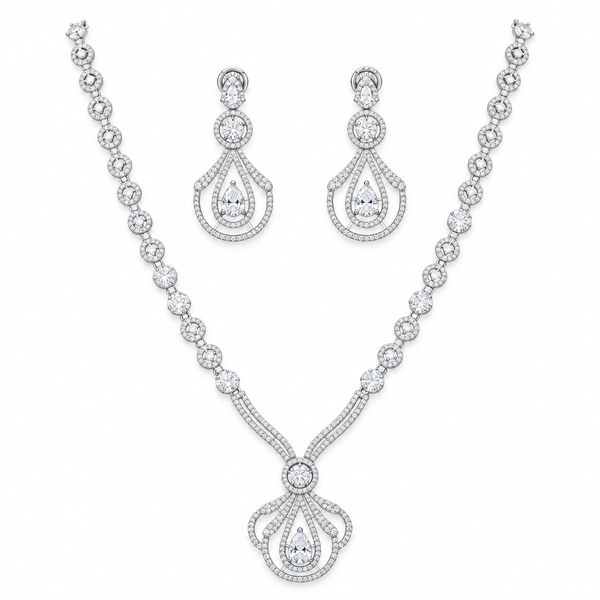 AD Zircon Necklace & Earrings Set – Teardrop Design