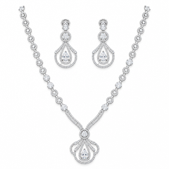 AD Zircon necklace and earrings set on white background