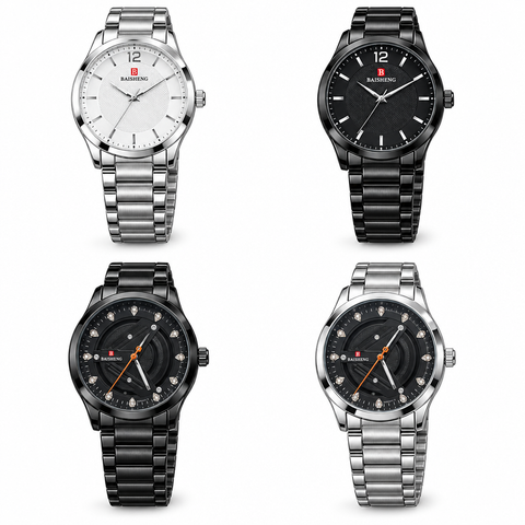All four steel-chain watches together on white background