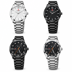 All four steel-chain watches together on white background