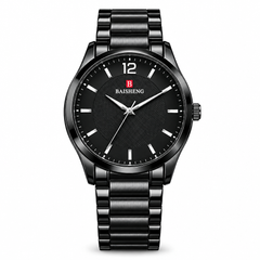 Black-chain watch with black simple dial