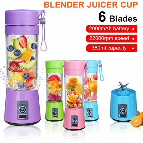 6 Blade Mini Portable USB Juicer Blender – 4 Colours White Background