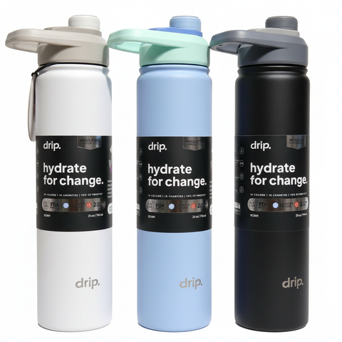 Drip Water Bottle 24oz 740ml – White Light Blue Black