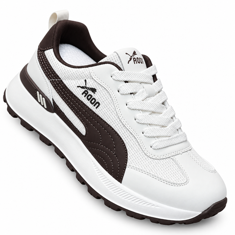 White sneaker with dark accents on white background
