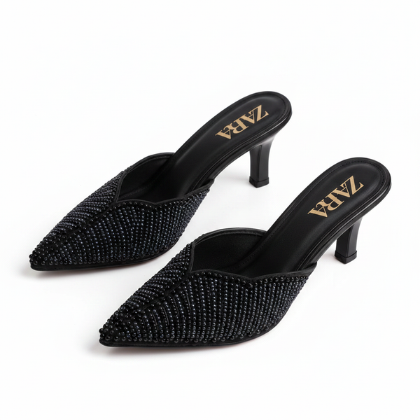 Zara Embroidered Heel for Girls – Black & Fone | Sizes 36–41