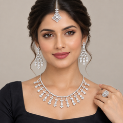 AI-generated model styling illustration of the bridal jewellery set