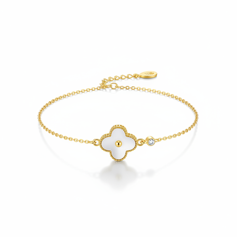 Stainless Steel Gold Flower Charm Bracelet – White Background