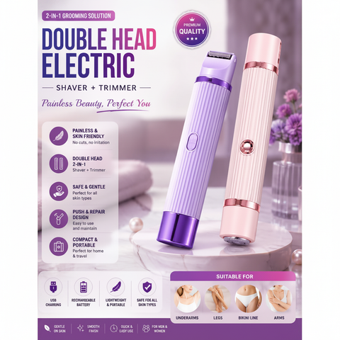 2-in-1 double head electric shaver trimmer purple pink - white background