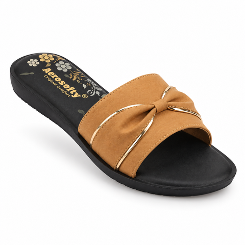 Tan Aerosofty slide slipper on a white background