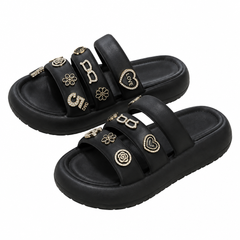 Black Love slides with decorative charms