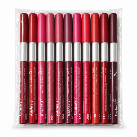 Kashees lipstick pencils in transparent packaging on a clean white background