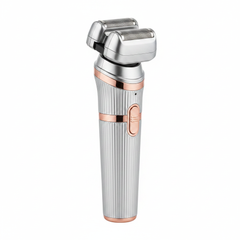 Double head electric shaver trimmer silver rose gold - white background