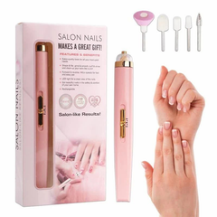 Salon Nails Electric Trimmer 5-in-1 Set – Pink Rechargeable with 5 Attachments