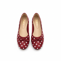 Mehroon polka dot bow pumps for girls