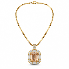 Gold-tone necklace with champagne rectangular halo pendant