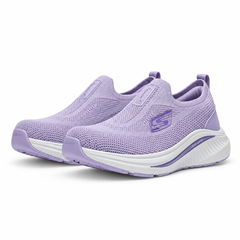 Purple knit slip-on shoes on white background