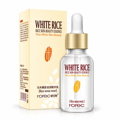 White Rice Skin Beauty Essence dropper bottle and carton on white background