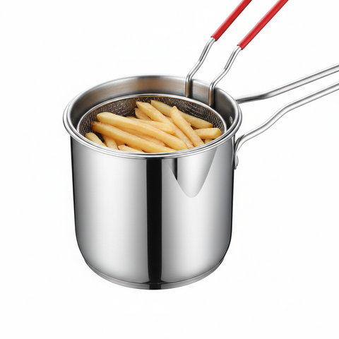 Deep Frying Pot with Strainer Basket 1200ml Stainless Steel