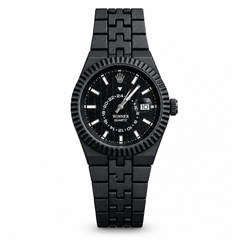 Black WINNER-labelled watch with date window and link bracelet