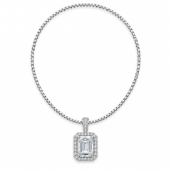 Clear rectangular pendant necklace on white background