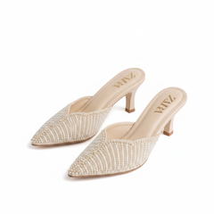 Zara Embroidered Heel for Girls – Fone pearl, white background