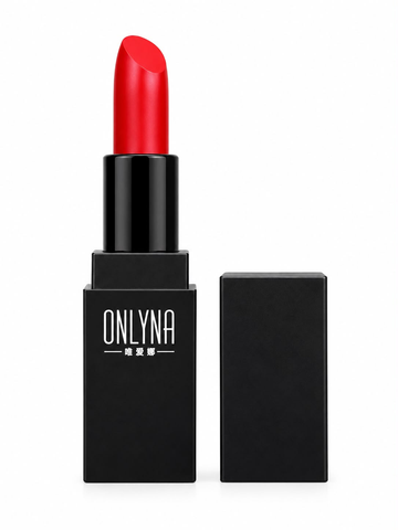 Red lipstick in black ONLYNA-labelled case with cap