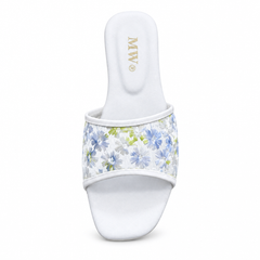 White floral flat slipper on white background