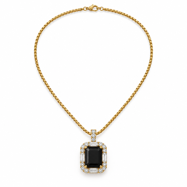 Gold-Tone Rectangular Halo Pendant Necklace
