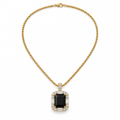 Gold-tone necklace with black rectangular halo pendant